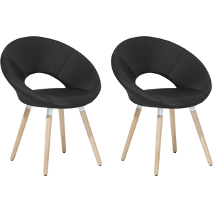 Beliani Set of 2 Dining Chairs Black Fabric Upholstery Light Wood Legs Modern Eclectic Style Material:Polyester Size:45x80x66