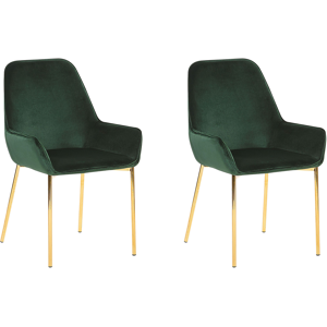 Beliani Set of 2 Dining Chairs Green Velvet Upholstery Gold Legs Retro Glamour Material:Velvet Size:59x89x56