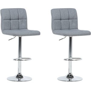 Beliani Set of 2 Kitchen Bar Stools Grey Swivel Adjustable Height Material:Polyester Size:39x114x45