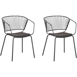 Beliani Set of 2 Dining Chairs Black Metal Wire Design Faux Leather Seat Pad Accent Industrial Glam Style Material:Metal Size:49x77x54