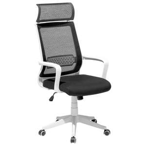 Beliani Office Desk Chair Black Mesh Back Swivel Gas Lift Adjustable Height with Castors Ergonomic Modern Material:Polyester Size:63x114-123x63