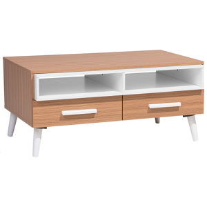 Beliani Coffee Table Light Wood with White 2 Drawers Shelves 100 x 60 cm Scandinavian Style Material:Chipboard Size:x45x60