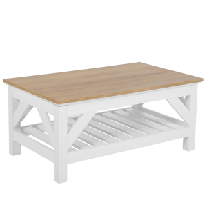 Beliani Coffee Table Light Wood White 100 x 60 cm 2 Tier Rectangular Modern Material:MDF Size:x46x60