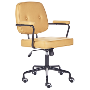 Beliani Office Chair Yellow Faux Leather Swivel Adjustable Height with Armrests Home Office Study Traditional Material:Faux Leather Size:43x90-100x60