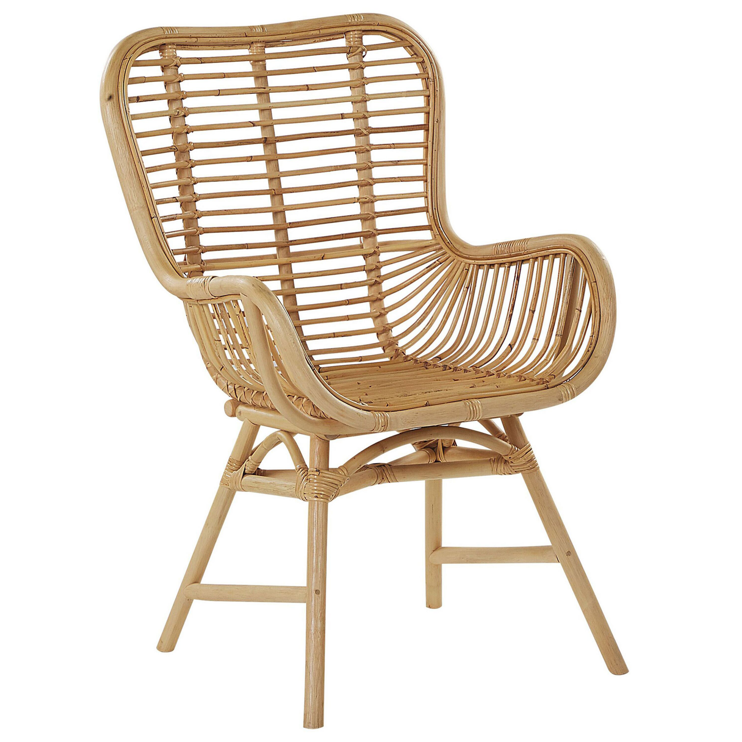 Beliani Accent Chair Light Brown Rattan Indoor Dining Side Chair Living Room Furniture High Backrest Material:Rattan Size:52x96x61