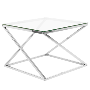 Beliani Coffee Table Silver Steel Frame Glass Square Top Geometric Glam Design Material:Glass Size:x45x60
