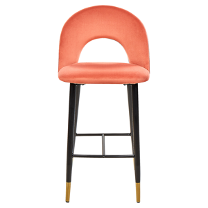Beliani Set of 2 Bar Chairs Coral Red Velvet Black Steel Retro Design Golden Ends Dining Room  Material:Velvet Size:49x98x48