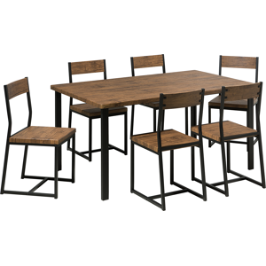 Beliani Dining Set Table 6 Chairs Dark Wood Metal Legs Industrial Kitchen Material:MDF Size:xx