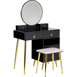 Beliani Dressing Table Black and Gold MDF 6 Drawers LED Mirror Stool Living Room Furniture Glam Design Material:MDF Size:38x133x98