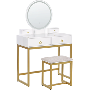 Beliani Dressing Table White and Gold MDF 4 Drawers LED Mirror Stool Living Room Furniture Glam Design Material:MDF Size:40x132x80