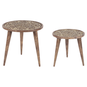 Beliani Set of 2 Side Tables Dark Mango Wood Decorative Coffee Side Table Small Living Room Furniture Oriental Design Material:Mango Wood Size:xx