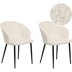 Beliani Set of 2 Dining Chairs Off-White Boucle Upholstered Black Legs Retro Style Living Space Furniture Material:Boucle Size:45x82x45