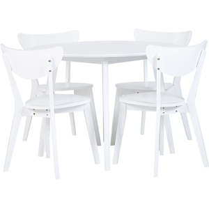 Beliani Dining Set White MDF Round Table and 4 Chairs Set for Dining Kitchen Wooden Legs Scandinavian Style Material:MDF Size:xx