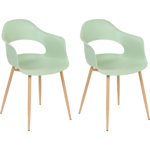 Beliani Set of 2 Dining Chairs Light Green Synthetic Material Sleek Legs Decorative Home Furniture Dining Room Material:Synthetic Material Size:47x81x54