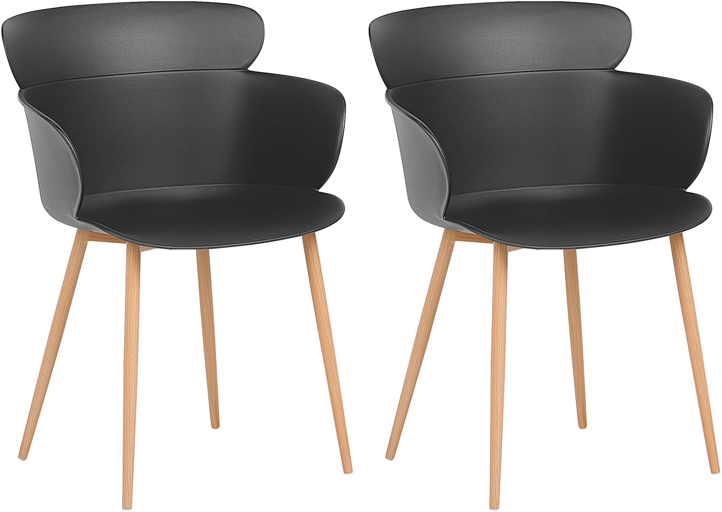 Beliani Set of 2 Dining Chairs Black Synthetic Material Metal Legs Ergonomic Back Modern Living Room