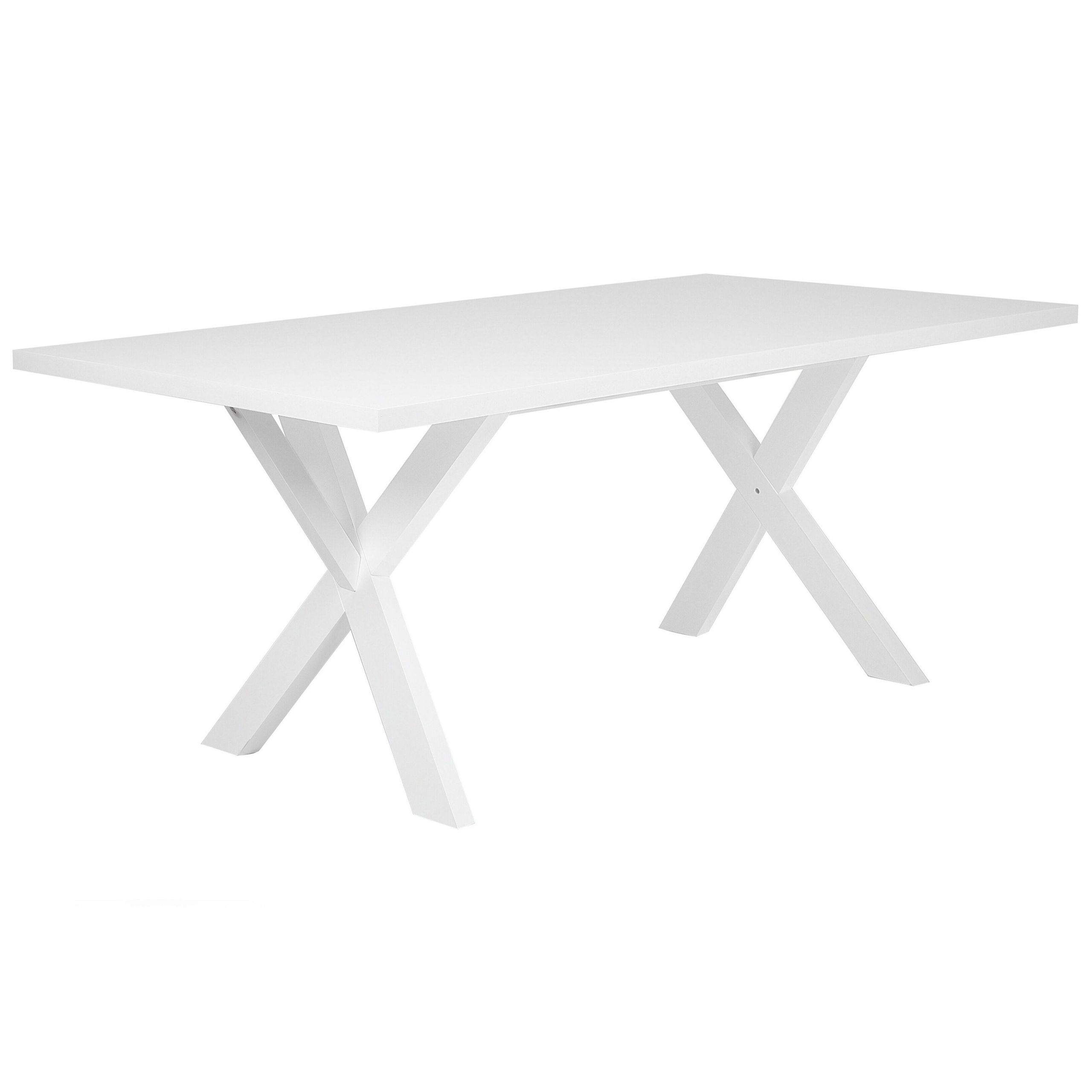 Beliani Dining Table White Tabletop 77 x 180 x 80 cm X-cross Solid Wood Legs Kitchen Table