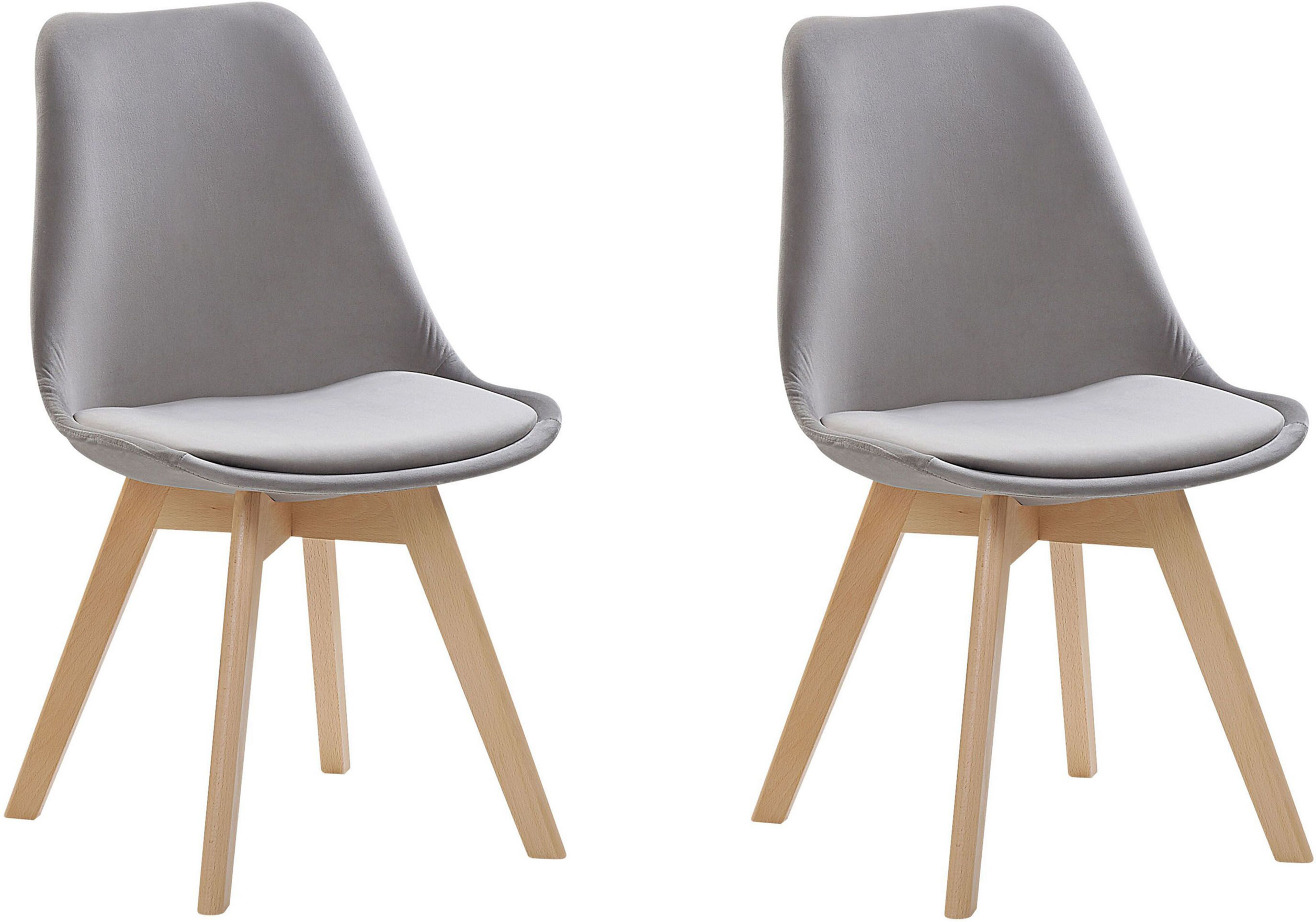 Beliani Set of 2 Dining Chairs Grey Velvet Upholstery Seat Sleek Wooden Legs Modern Design