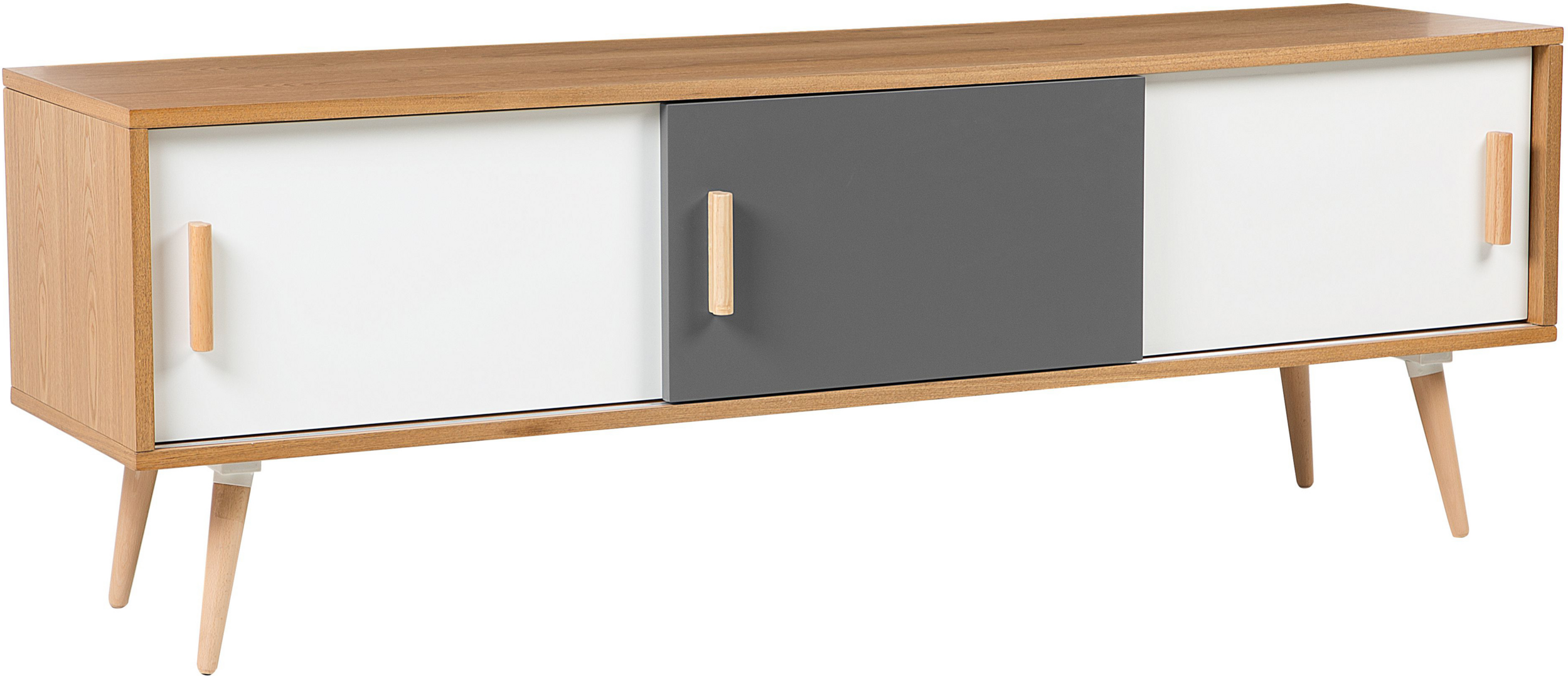 Beliani TV Stand Light Wood TV Up To 72ʺ Recommended 2 Sliding Doors Cabinets Scandinavian