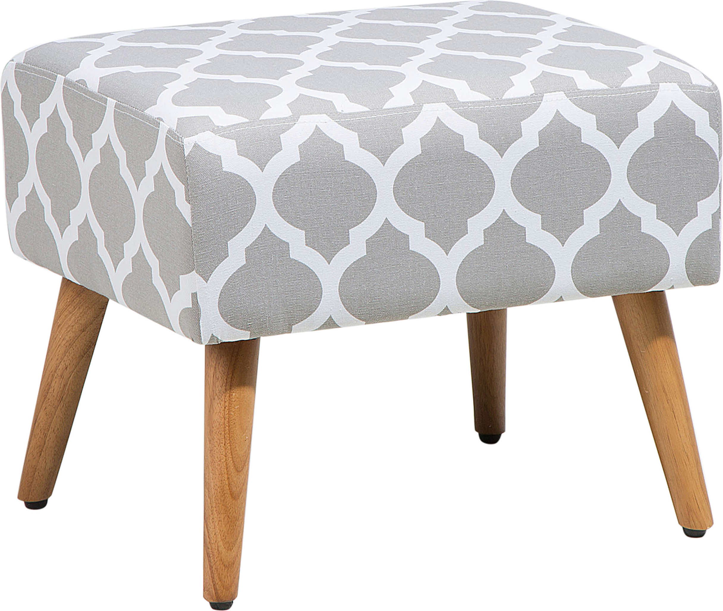 Beliani Footstool Grey Cotton with Wooden Legs Oriental Pattern Scandinavian Style