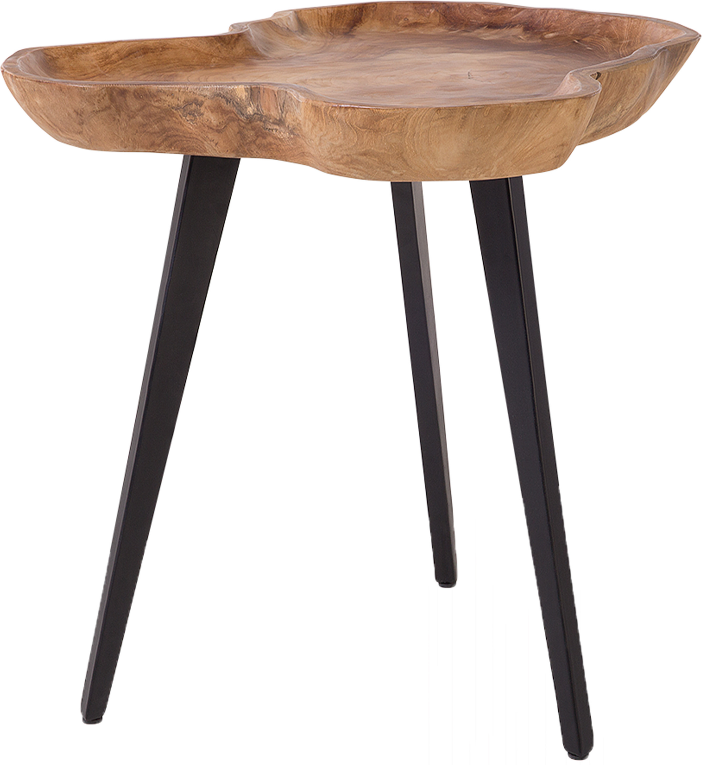 Beliani Side Table Light Wood Teak Tripod Steel Base Tray Top Rustic Style Accent Table