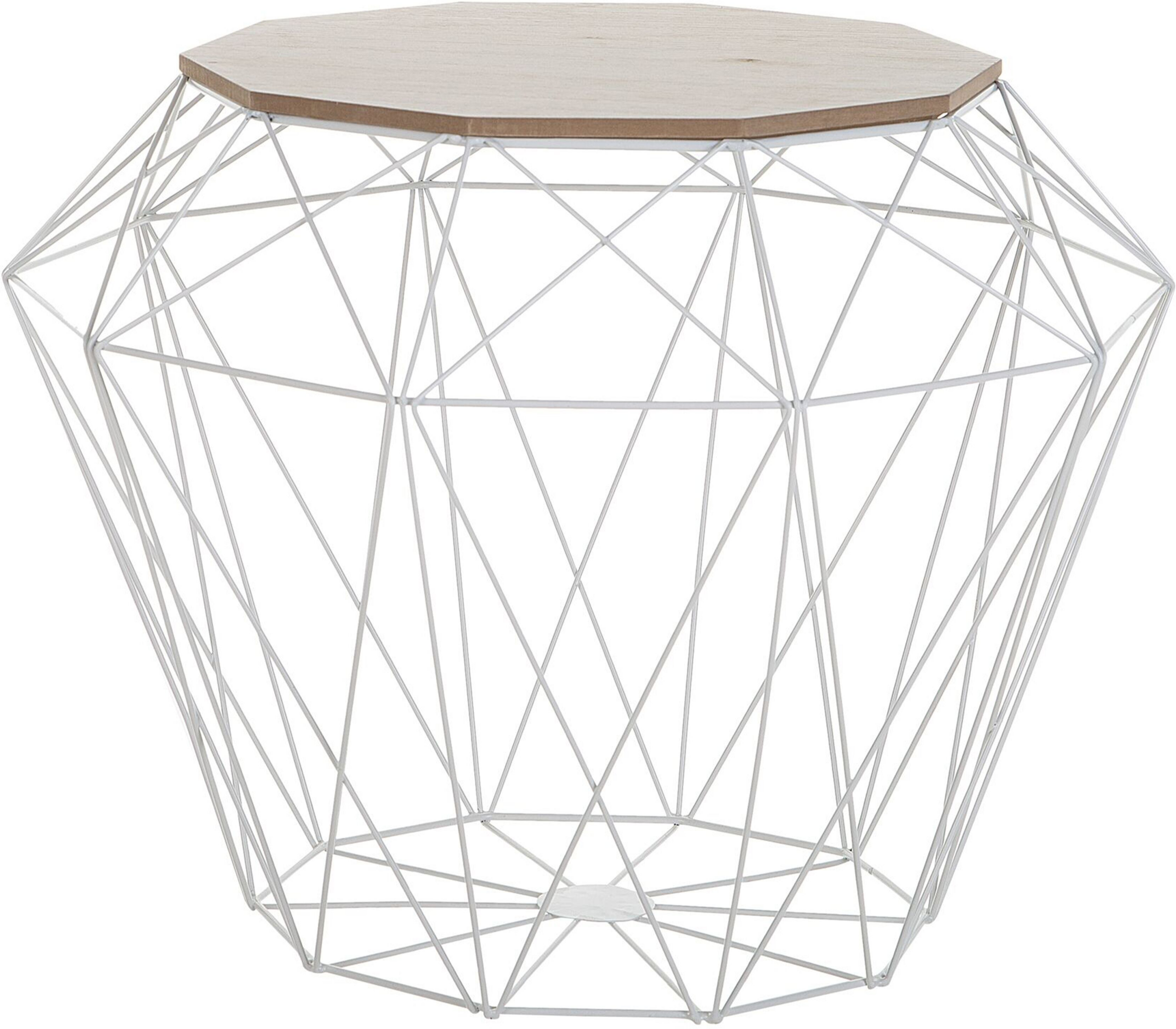 Beliani Side Table White and Golden Metal Base Removable Top Geometric Glam