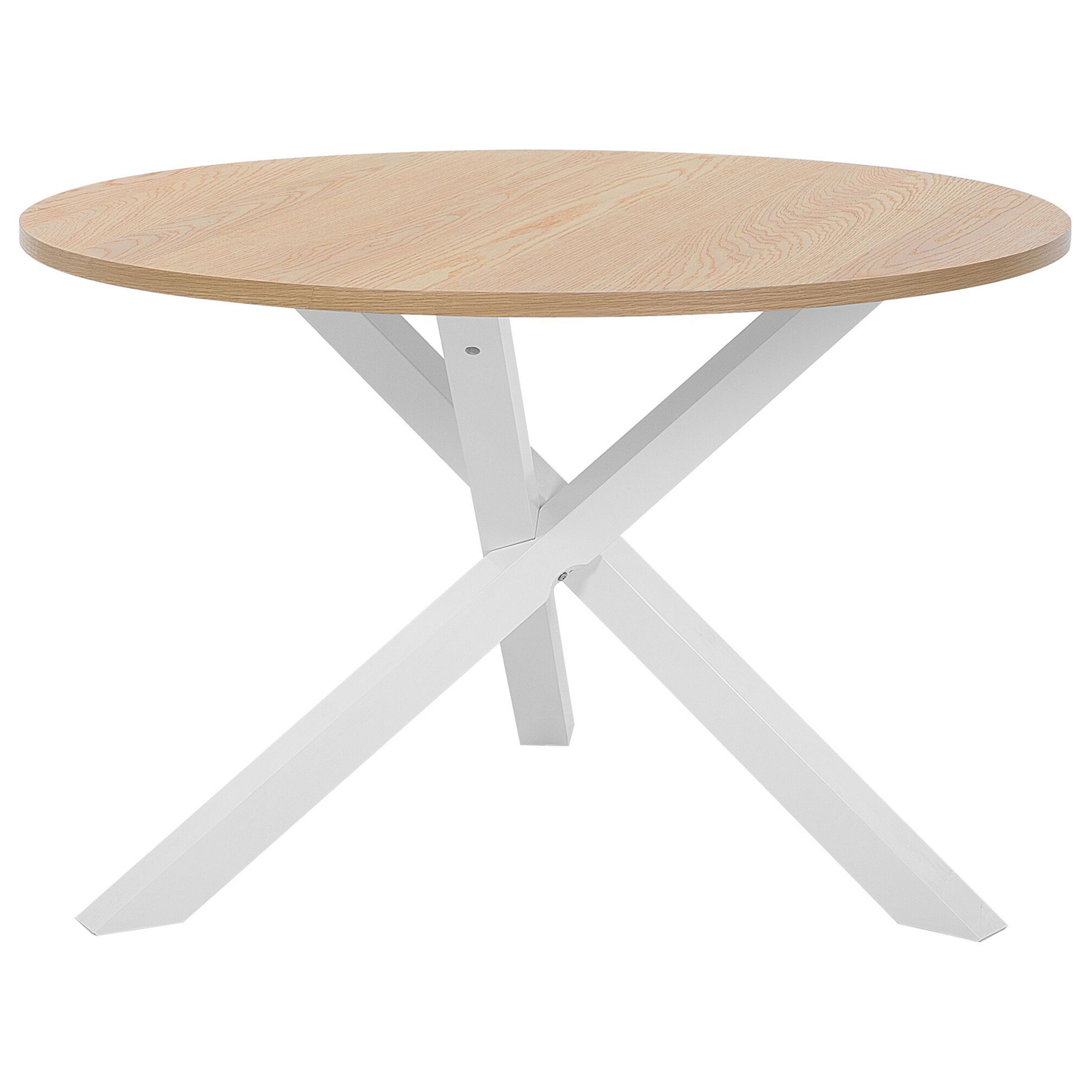 Beliani Dining Table Light Wood White ø 120 cm Round Scandinavian