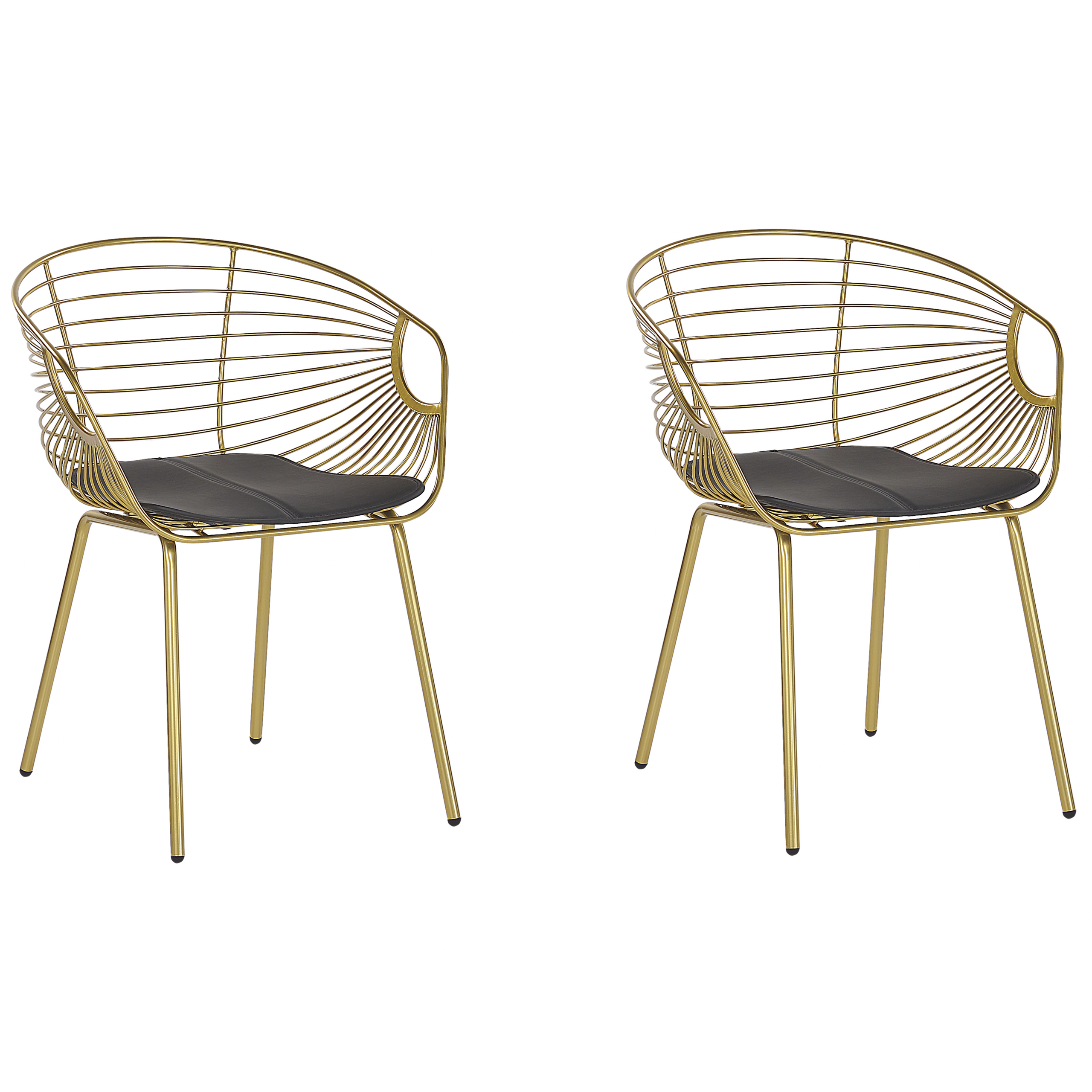 Beliani Set of 2 Dining Chairs Gold Metal Wire Design Faux Leather Black Seat Pad Glam Industrial Modern