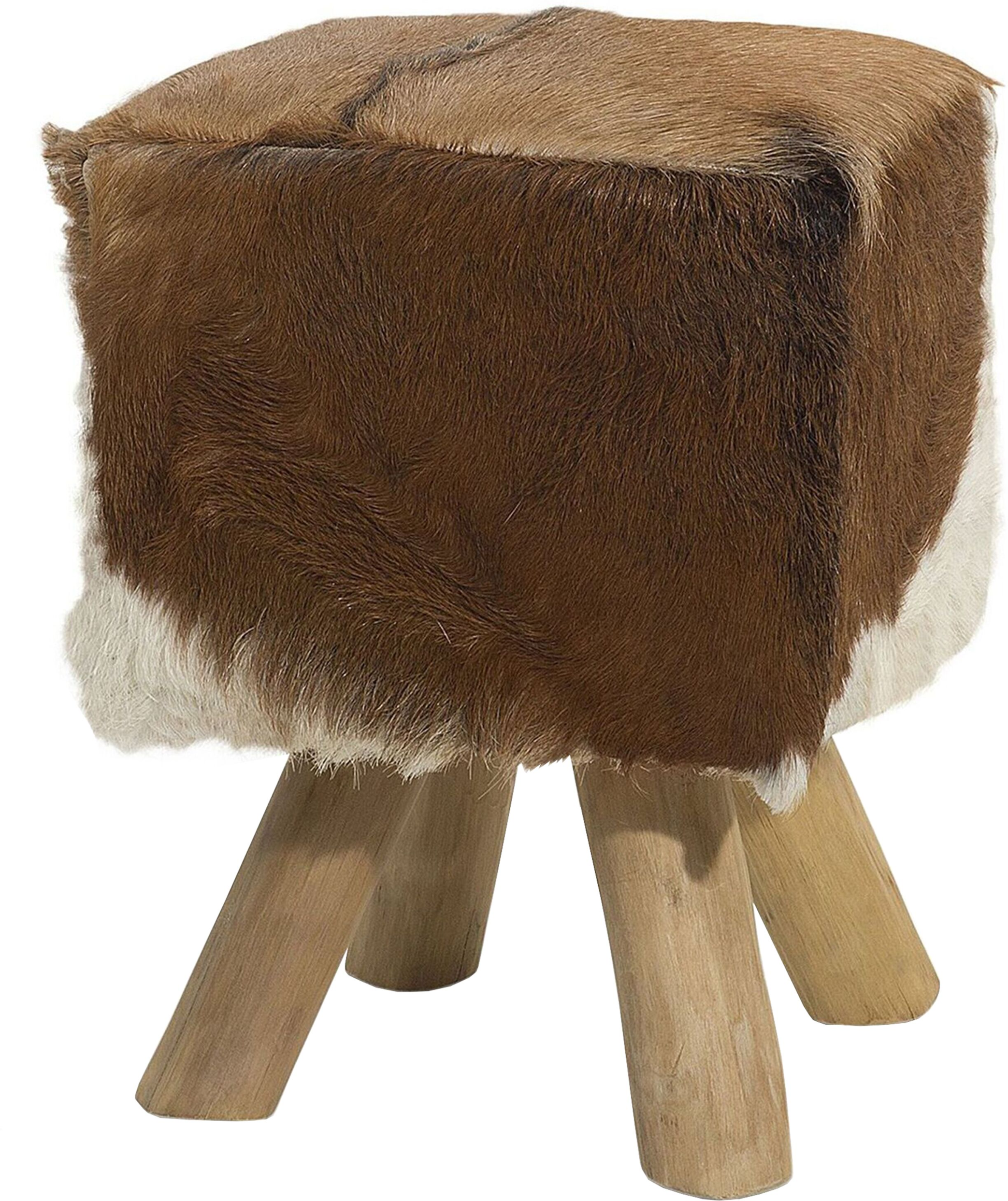 Beliani Footstool Animal Print Lambskin Leather Natural Hair On Leather Stool