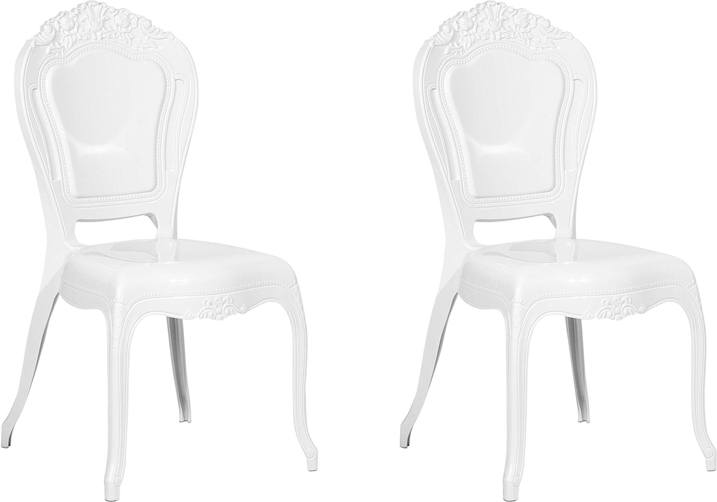 Beliani Set of 2 Dining Chairs White Acrylic Solid Back Armless Stackable Vintage Design