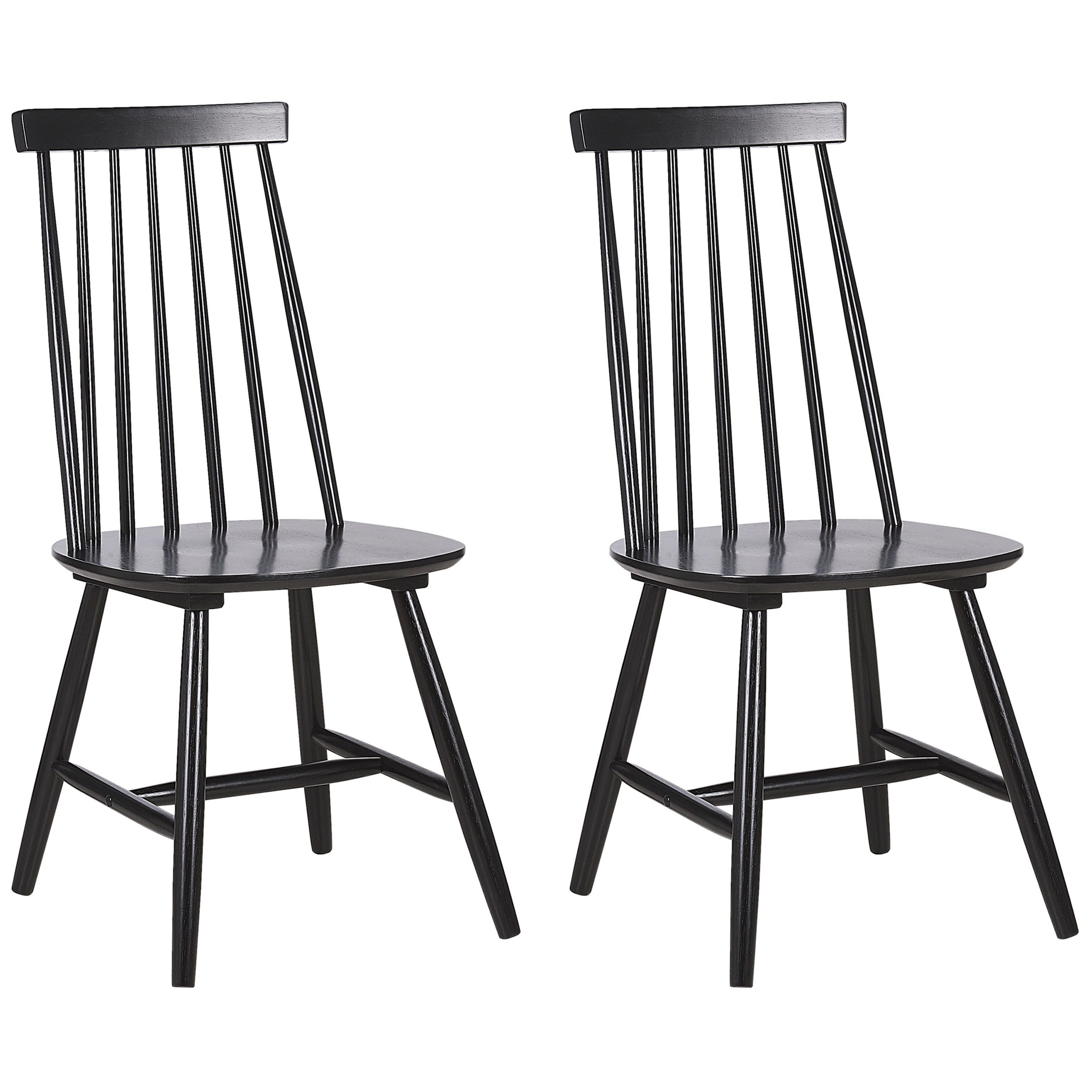 Beliani Set of 2 Dining Chairs Black Solid Wood Spindle Backrest Kitchen Chair
