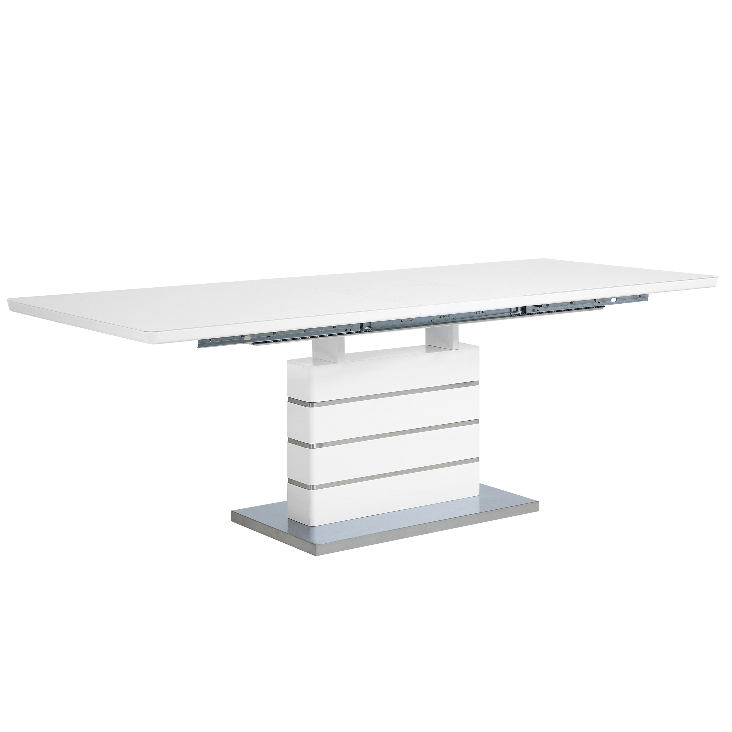 Beliani Dining Table White Wood 180 x 90 cm High Gloss Extendable Top Pedestal Leg Modern