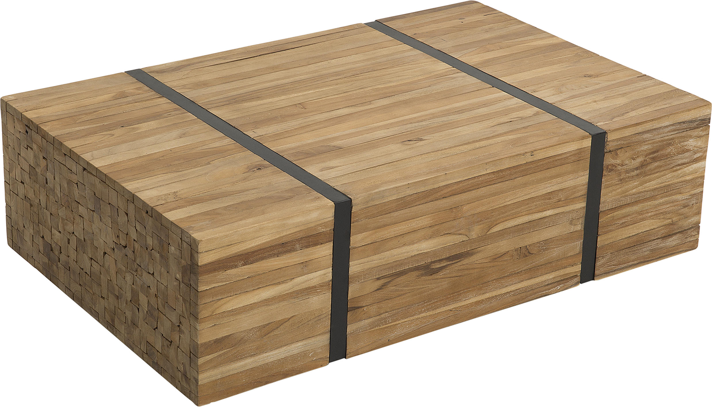 Beliani Coffee Table Teak Solid Wood on Castors Rectangular Industrial Rustic