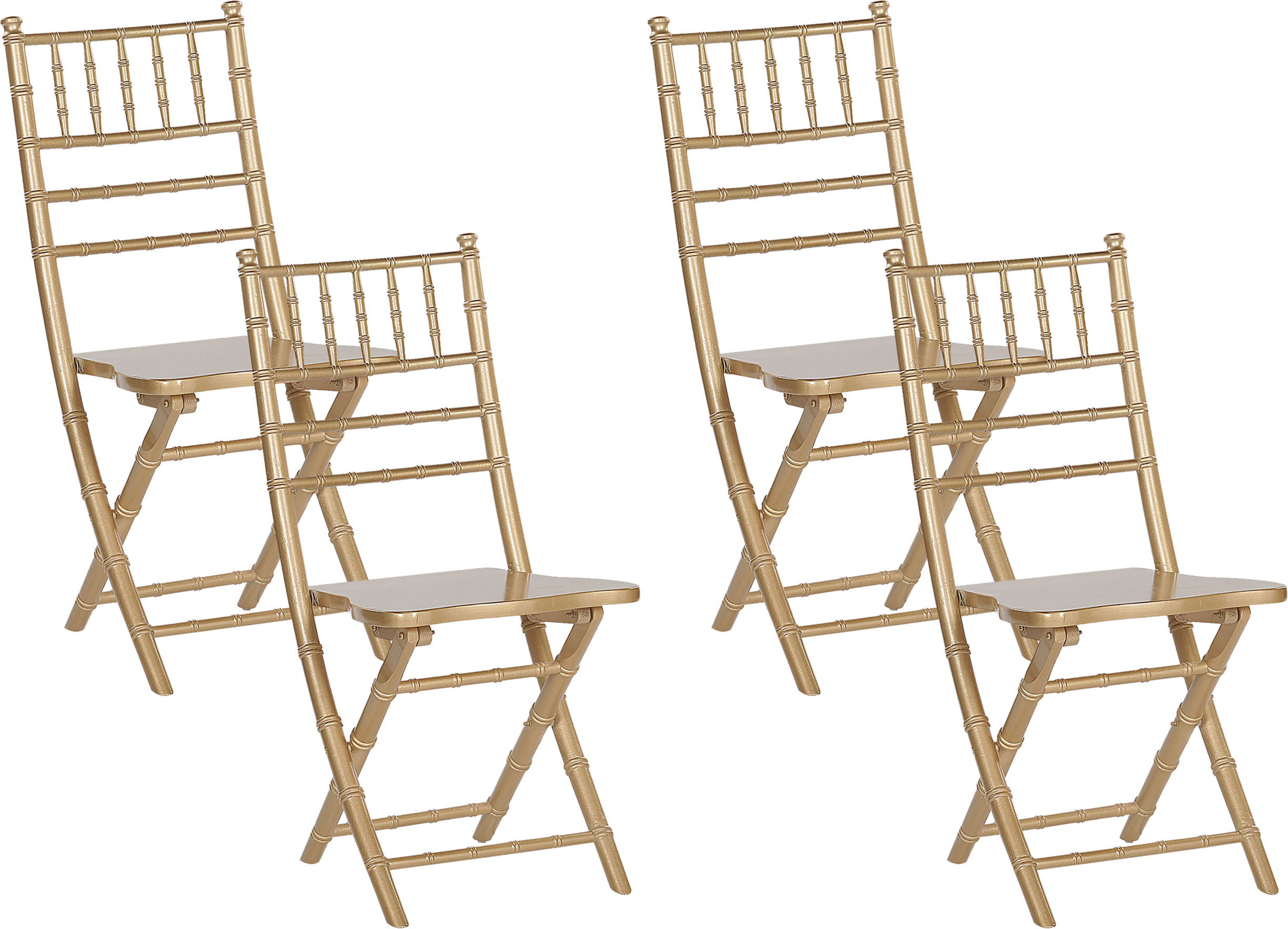 Beliani Set of 4 Folding Chairs Gold Beechwood Dining Room Chairs Contemporary Style