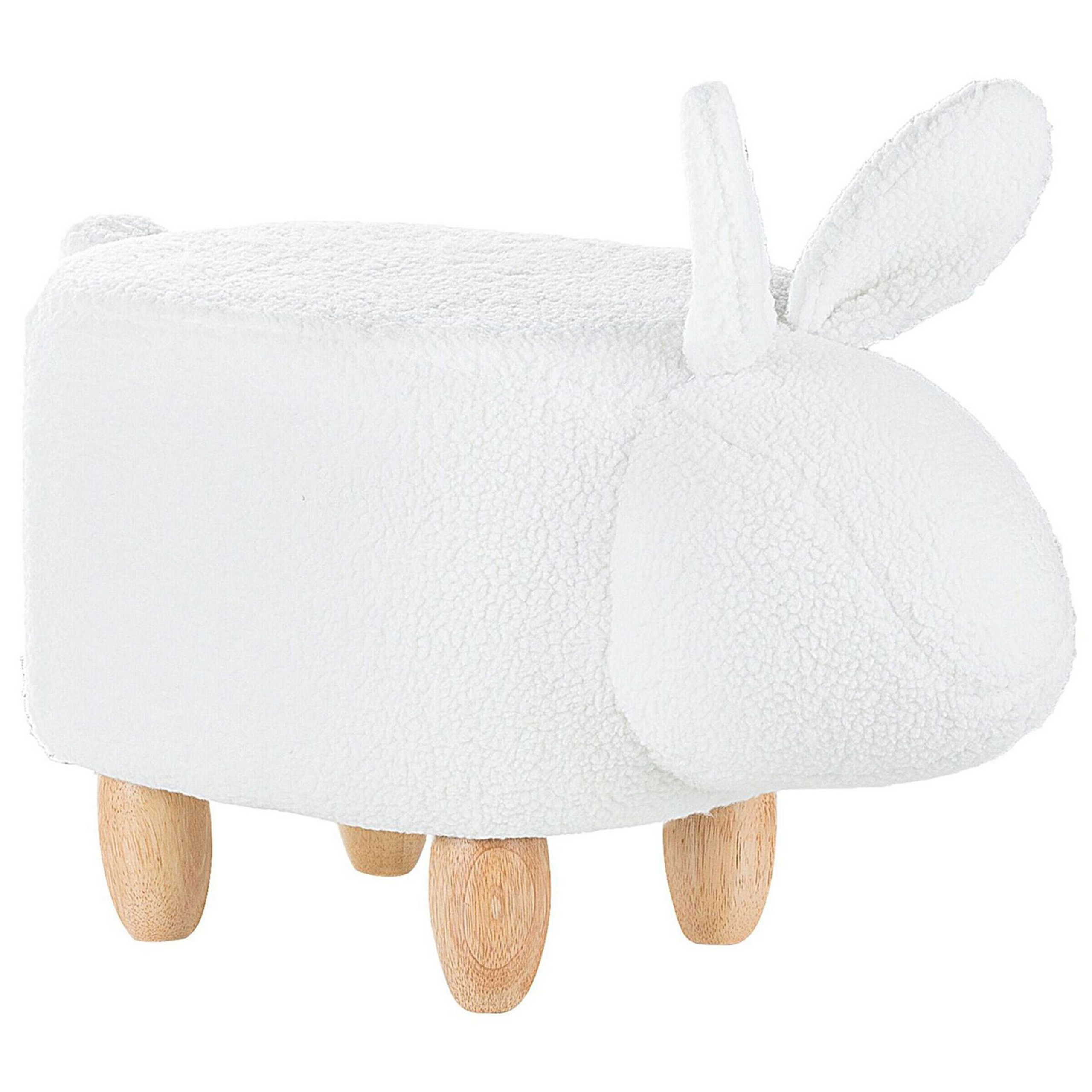 Beliani Animal Bunny Children Stool White Polyester Fabric Upholstered Wooden Legs Nursery Footstool