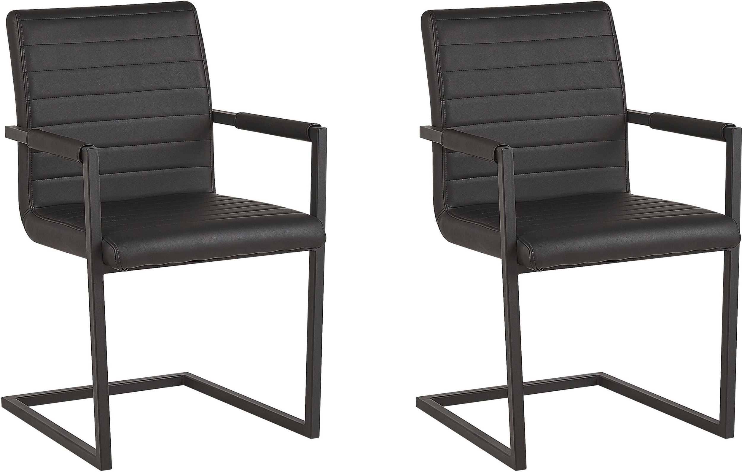 Beliani Set of 2 Cantilever Chairs Faux Leather Black Upholstered Chairs Modern Retro Dining Room Conference Room