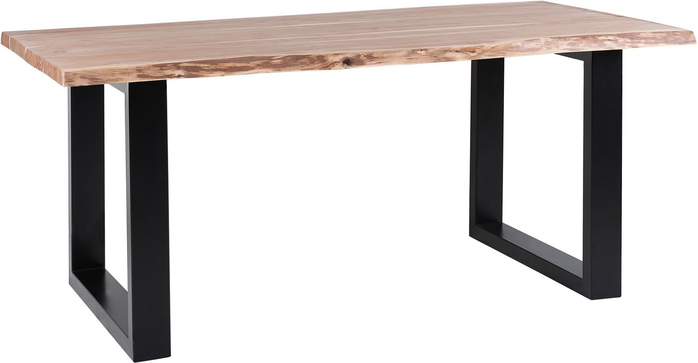 Beliani Dining Table Light Wood 180 x 94 cm Solid Wood Top Live Edge Black Metal Base Modern Industrial