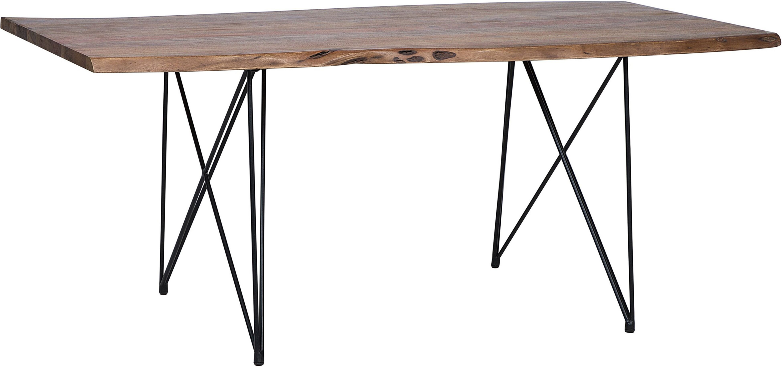 Beliani Dining Table Dark Acacia Wood 180 x 90 cm 6 Seater Black Steel Hairpins Industrial