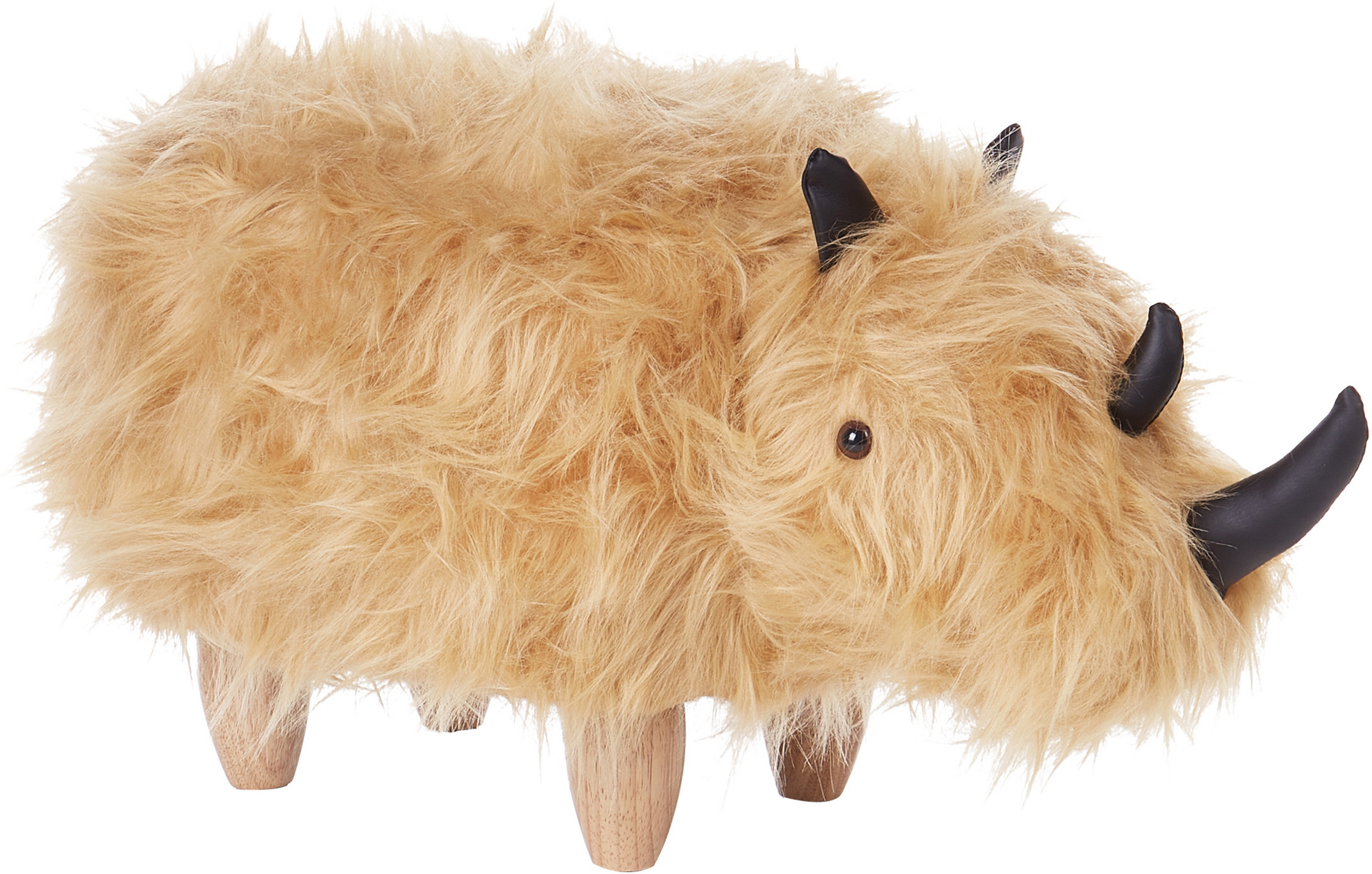 Beliani Animal Rhino Children Stool Sand Beige Faux Fur Upholstered Wooden Legs Nursery Footstool