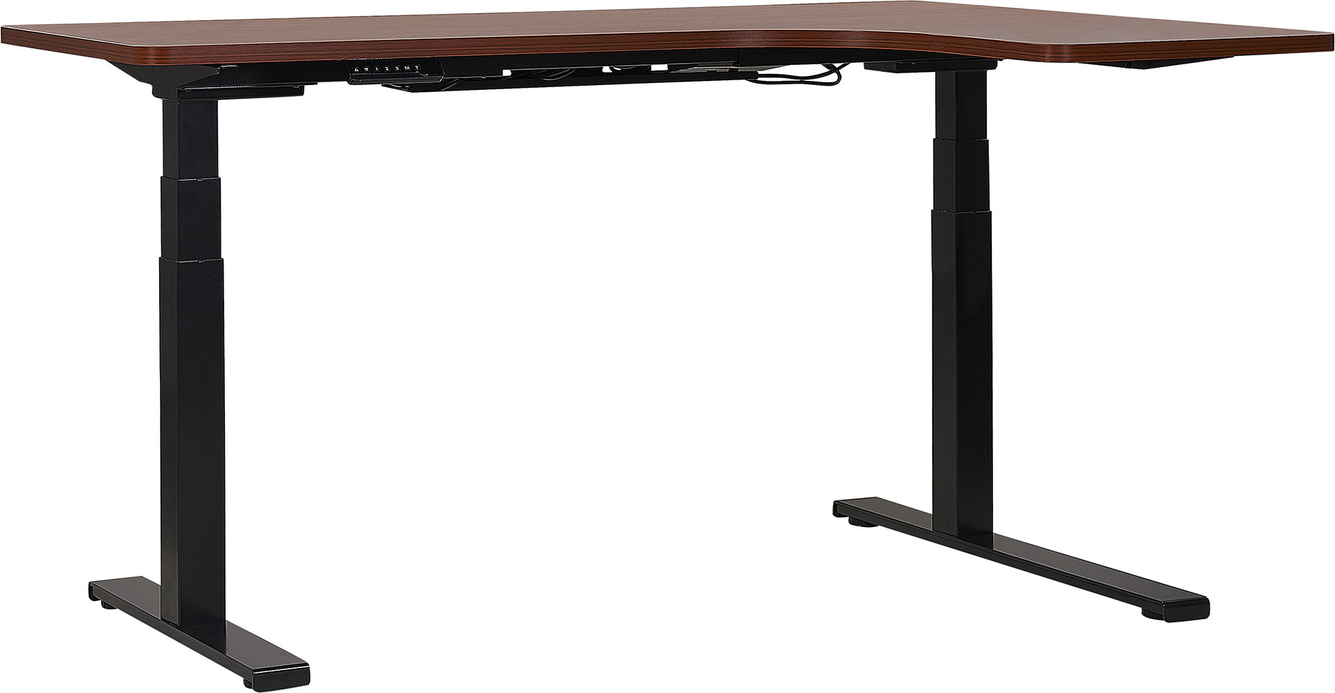 Beliani Right Corner Desk Dark Wood Tabletop 160 x 110 cm Electric Height Adjustable Black Steel Frame Sit and Stand Modern Design