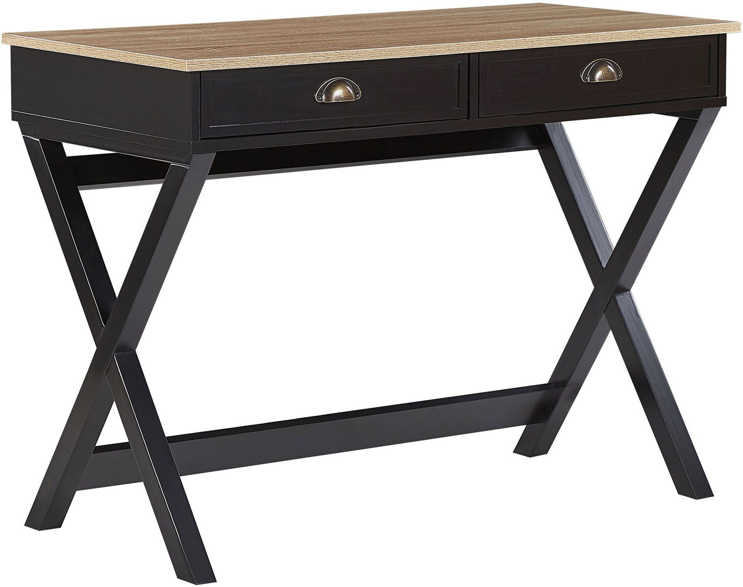 Beliani Home Office Desk Black and Light Wood 103 x 50 cm with Drawers Cross Legs