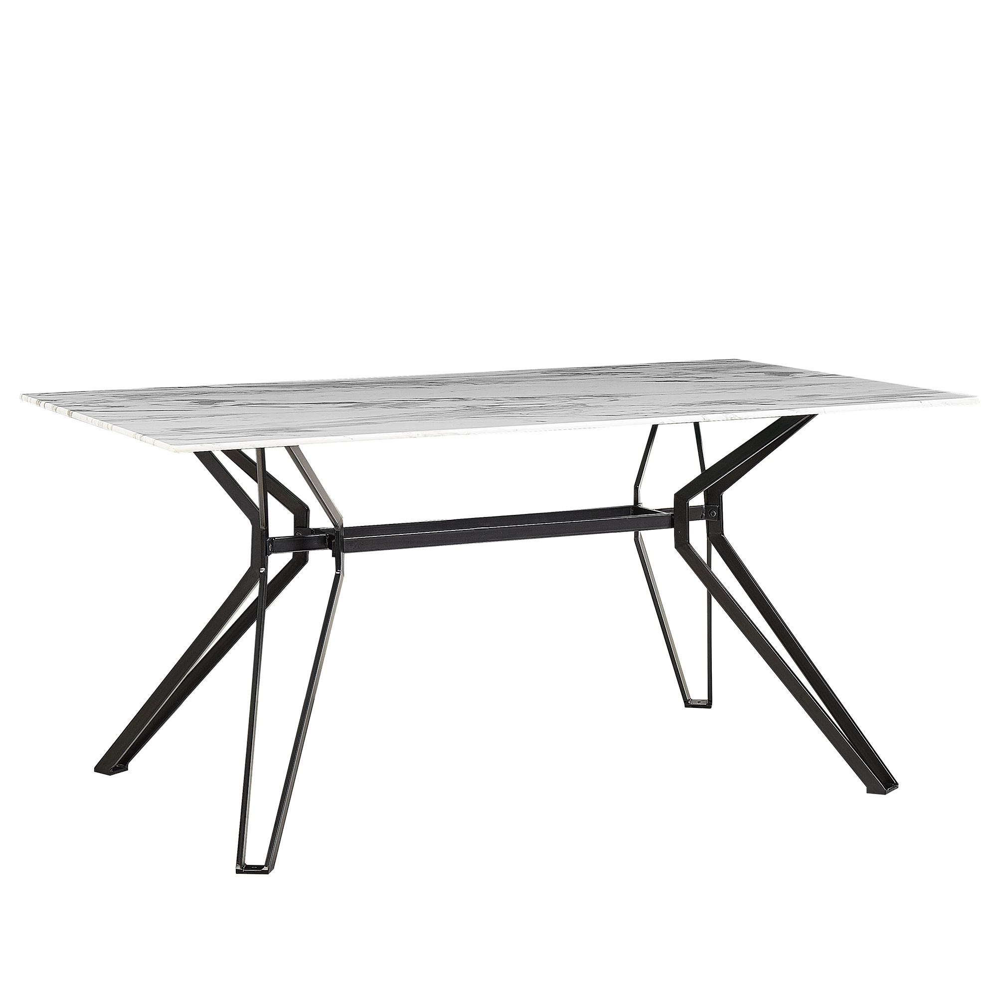 Beliani Dining Table Marble Effect Veneer Black Metal Legs Tempered Glass Top Rectangular 160 x 90 cm Modern Design