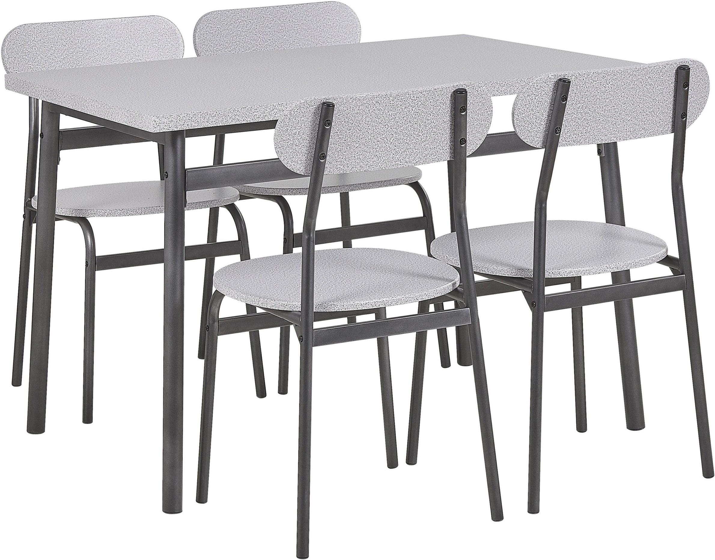 Beliani Dining Set Grey Top Black Steel Legs Rectangular Table 110 x 70 cm 4 Chairs Modern