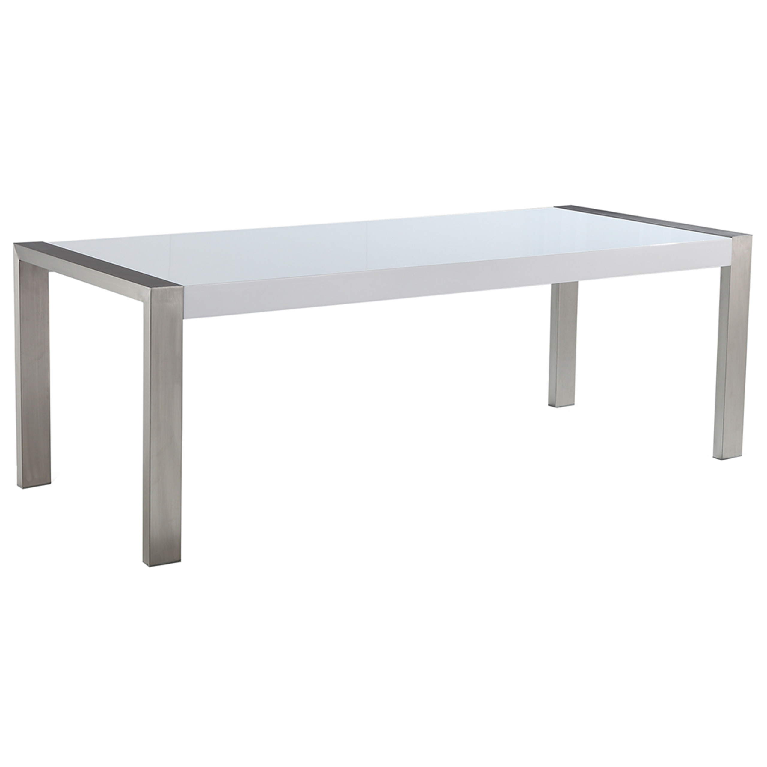 Beliani Dining Room Table White with Silver Legs 8 Seater 220 x 90 x 76 cm Modern Design
