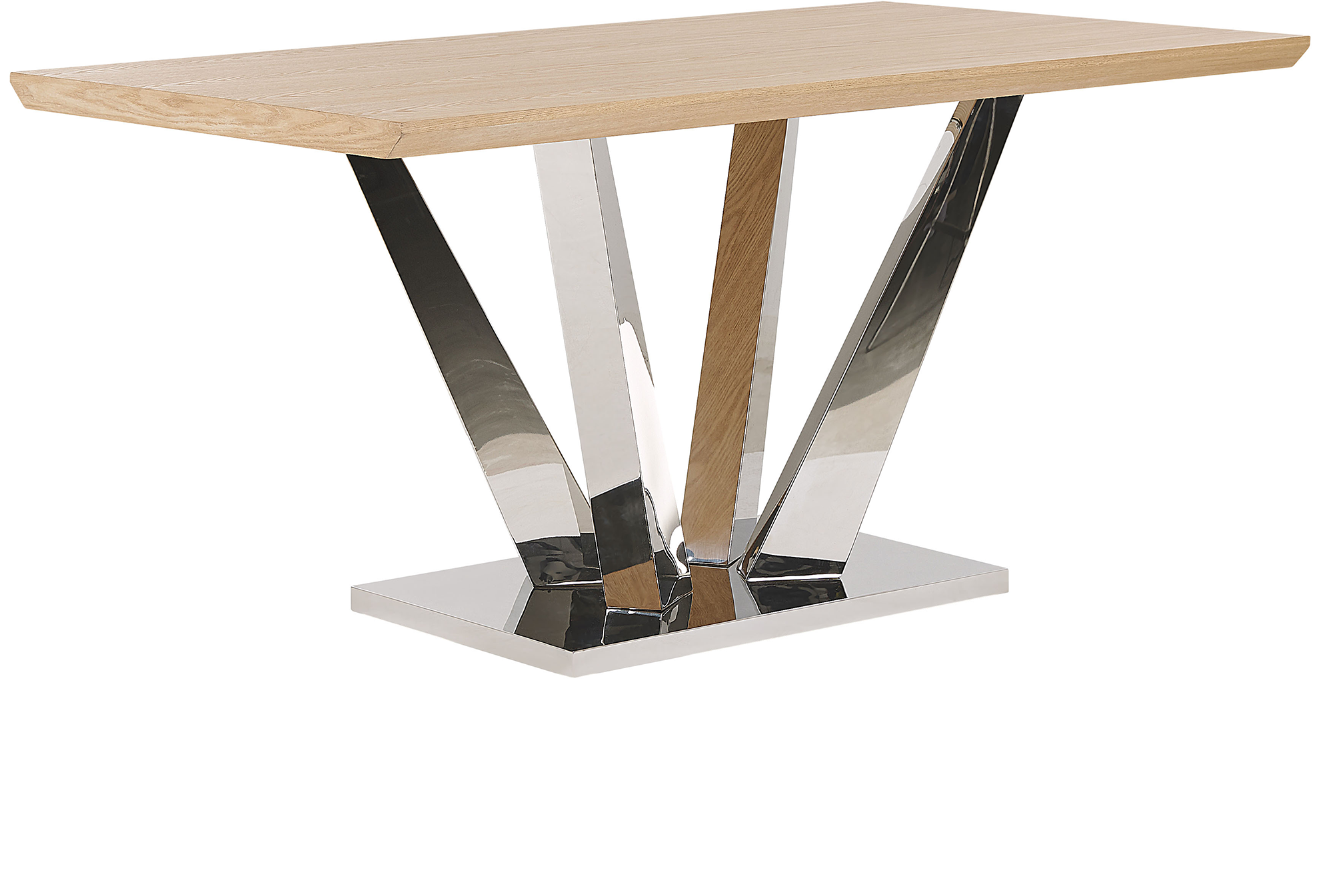 Beliani Dining Table Light Wood and Silver MDF Stainless Steel Legs 160 x 90 cm Rectangular Modern