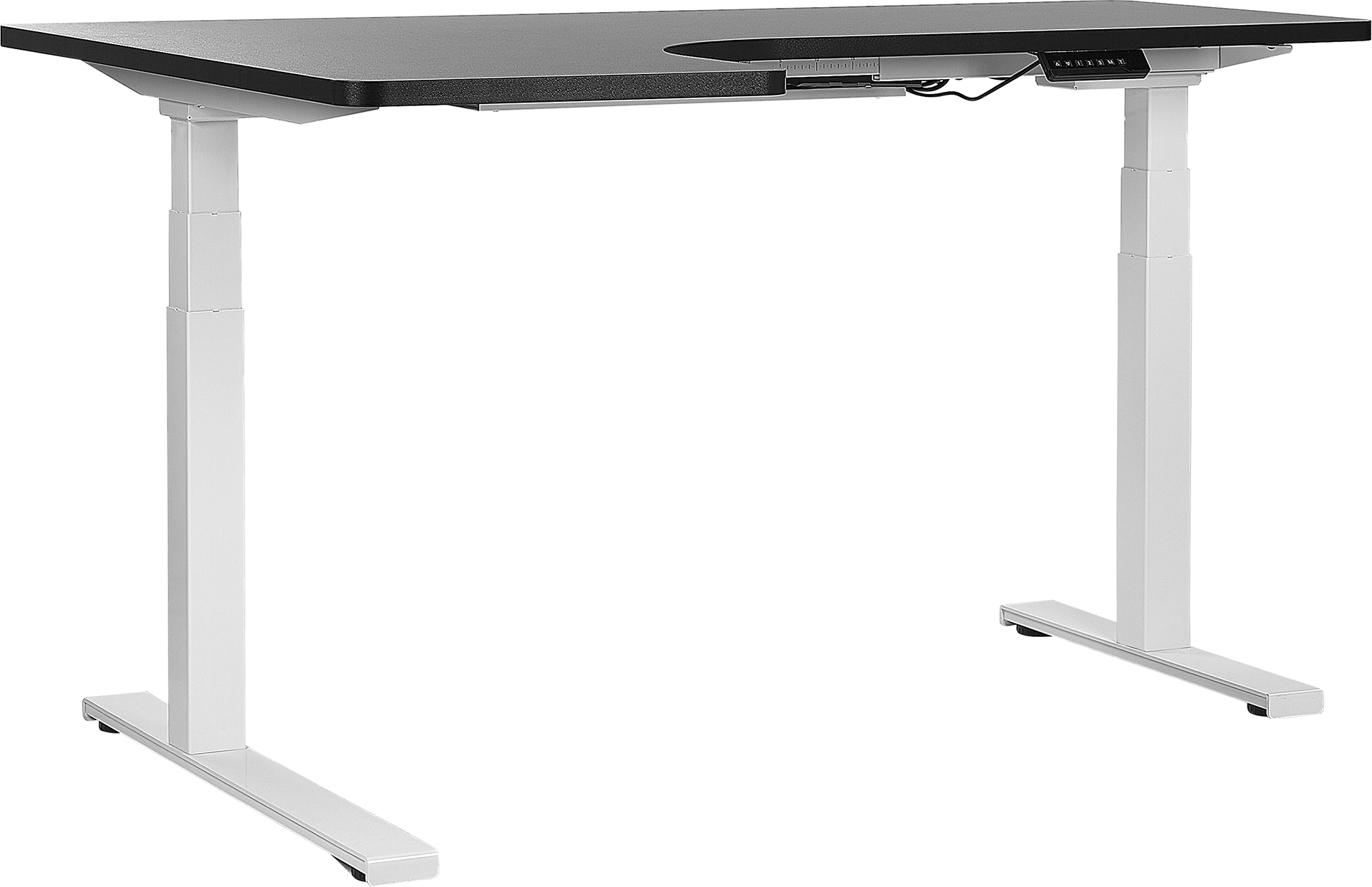 Beliani Left Corner Desk Black Tabletop 160 x 110 cm Electric Height Adjustable White Steel Frame Sit and Stand Modern Design