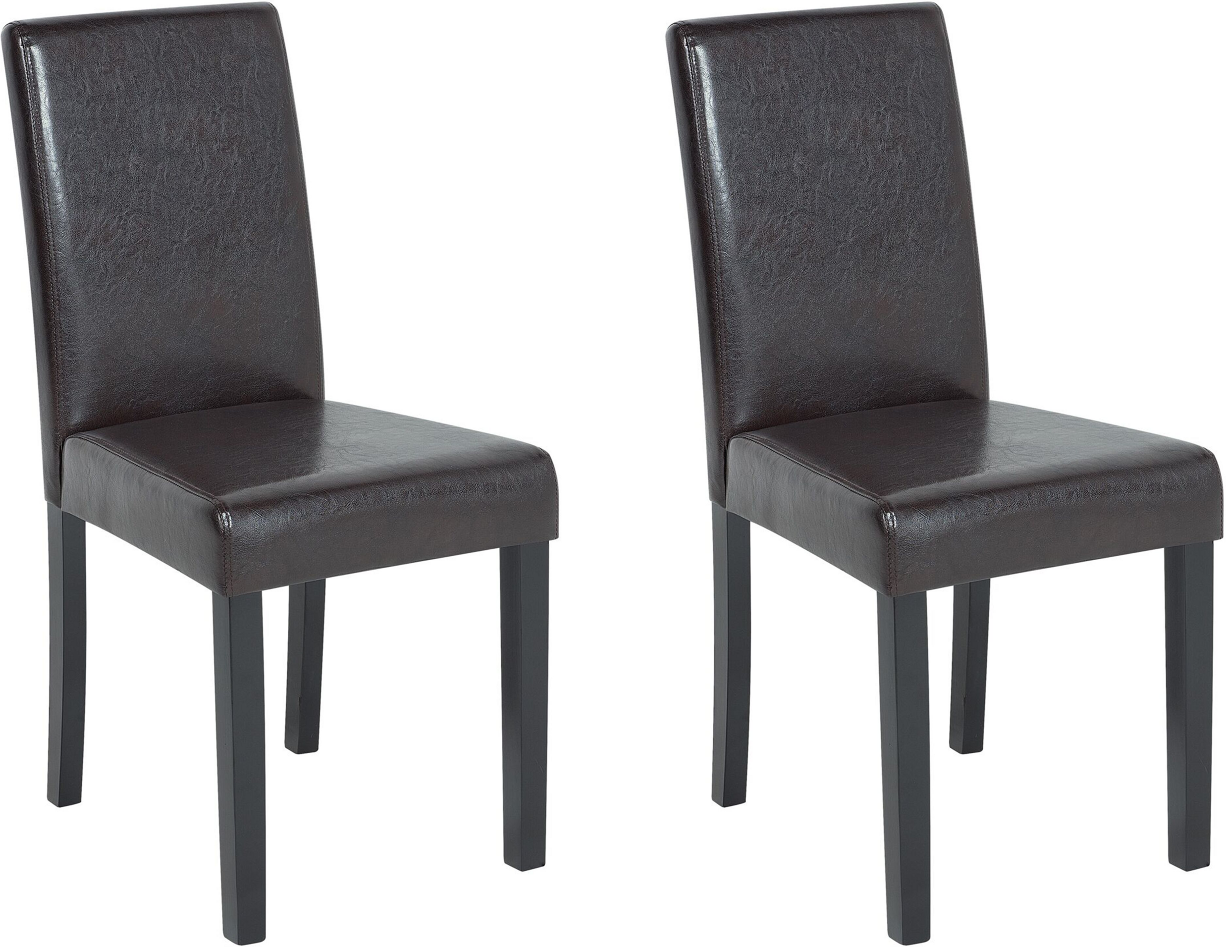 Beliani Set of 2 Dining Chairs Brown Faux Leather Wooden Legs Traditional