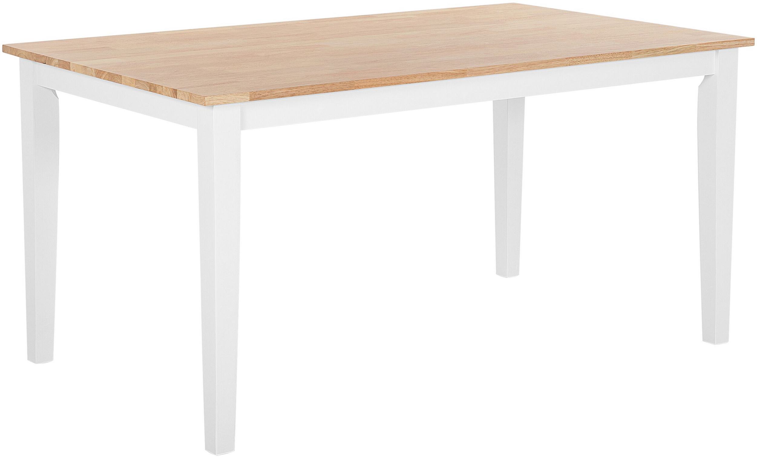 Beliani Dining Table Light Wood Tabletop Rubberwood White Legs 75 x 150 x 90 cm Wooden Legs Kitchen Table