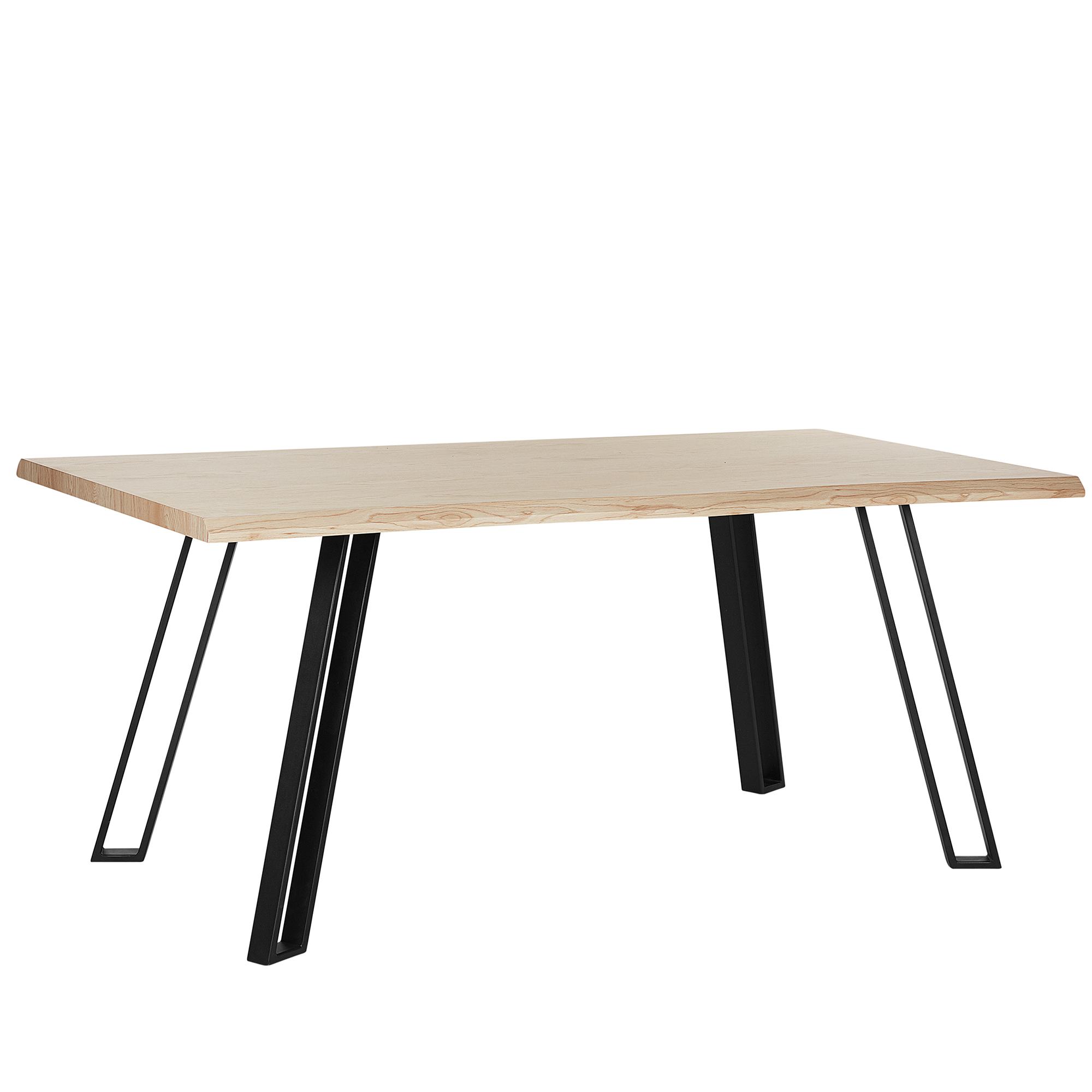 Beliani Dining Table Light Wood 180 x 85 cm Black Metal Legs Kitchen