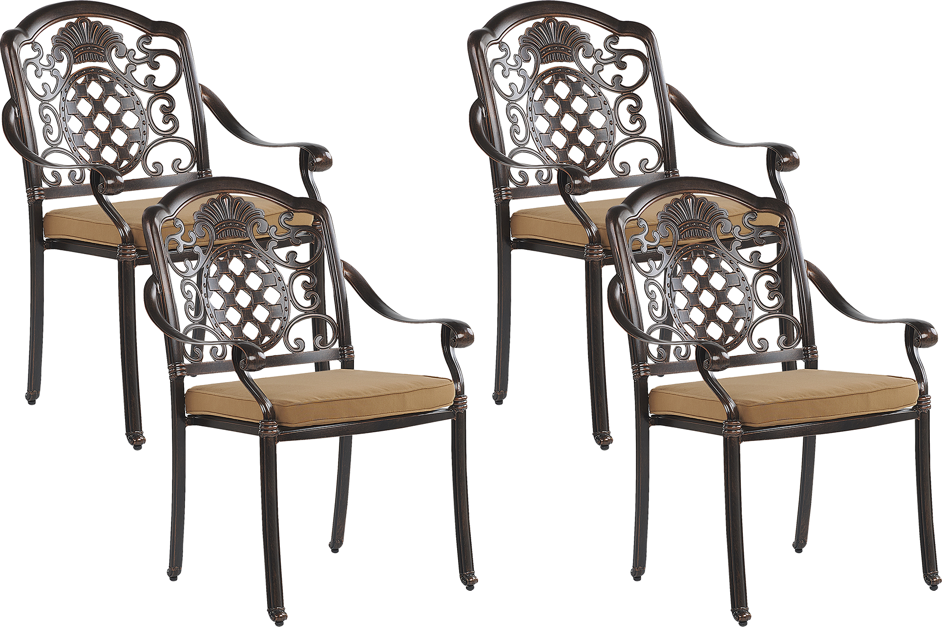 Beliani Set of 4 Garden Dining Chairs Brown Aluminium with Seat Cushions Outdoor Retro Style