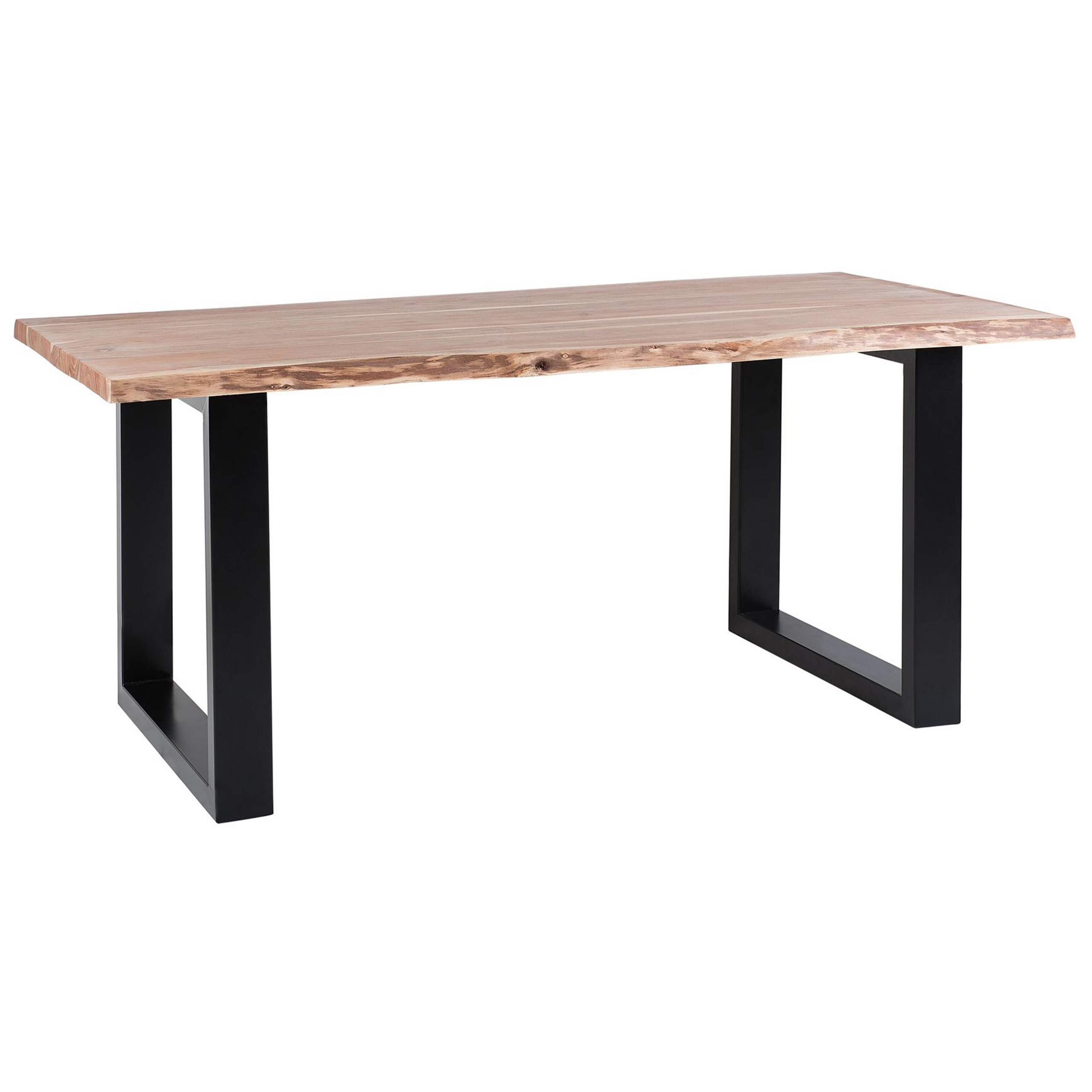 Beliani Dining Table Light Wood 200 x 95 cm Solid Wood Top Live Edge Black Metal Base Modern Industrial